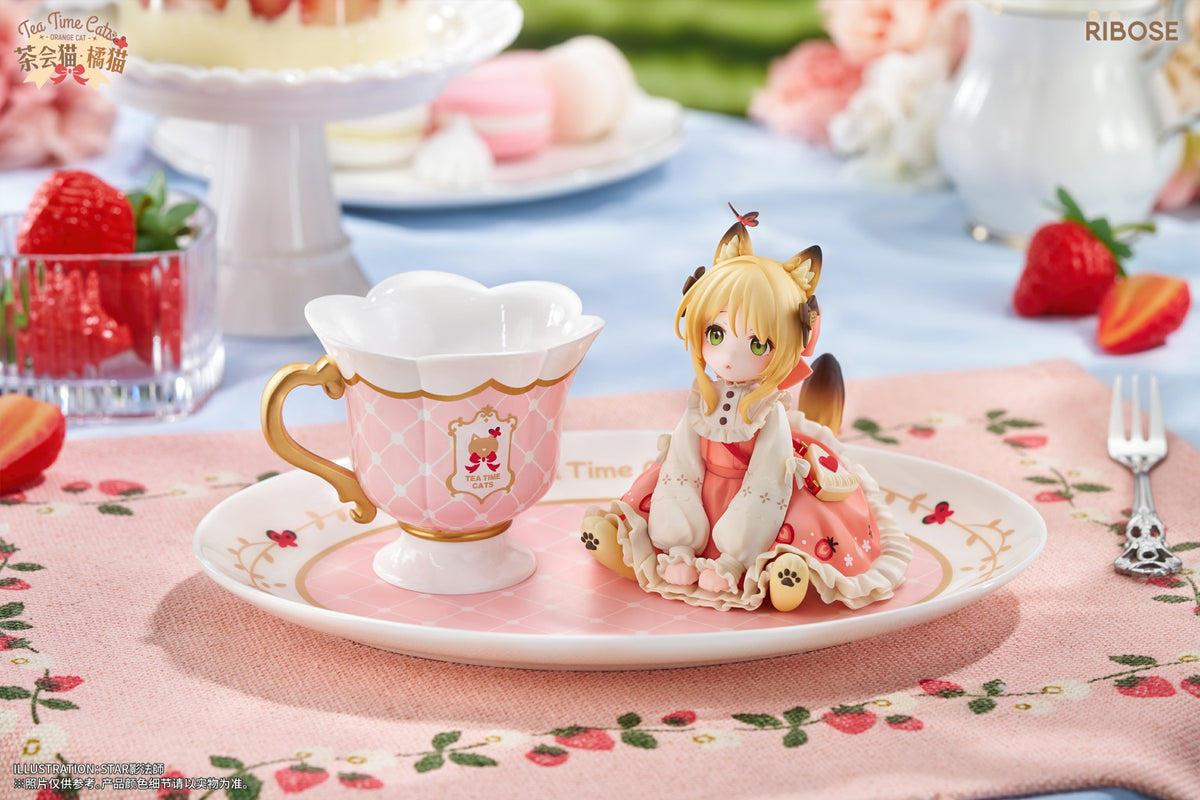 RIBOSE DLC Tea Time Cats Orange Cat Figure - manufacturer promotional product image